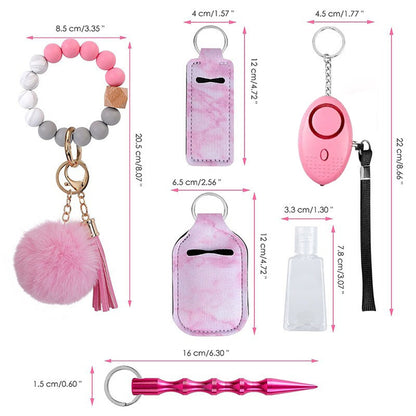 8PCS BEAD KEYCHAIN BRACELET SELF PROTECTION KEY RING SET